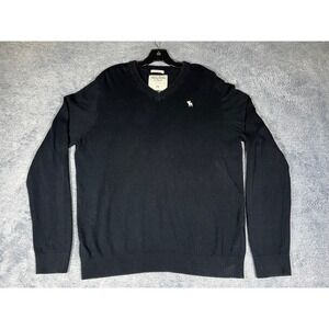 Abercrombie & Fitch Mens XXL Black V-Neck Muscle Cashmere Blend Sweater Logo